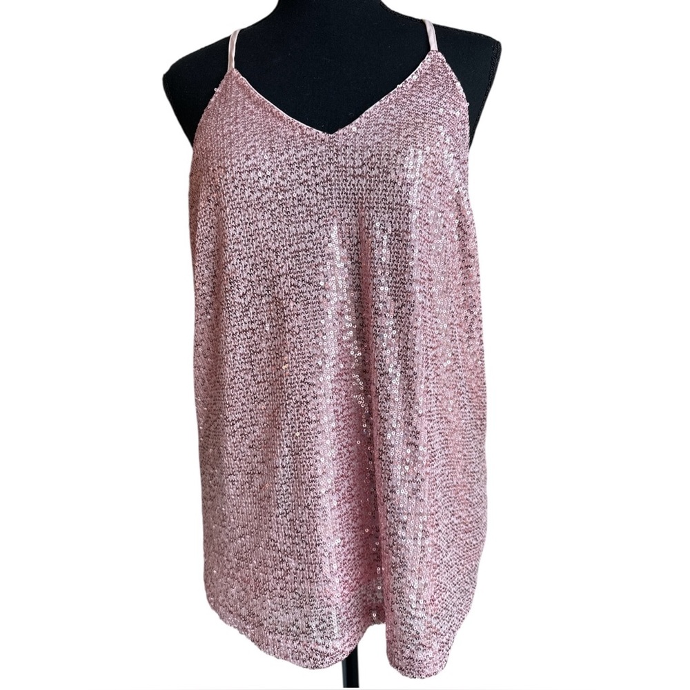 Miduo Sequin Cami Tank Top Pink Women’s Large Sleeveless Holiday Party Sparkle